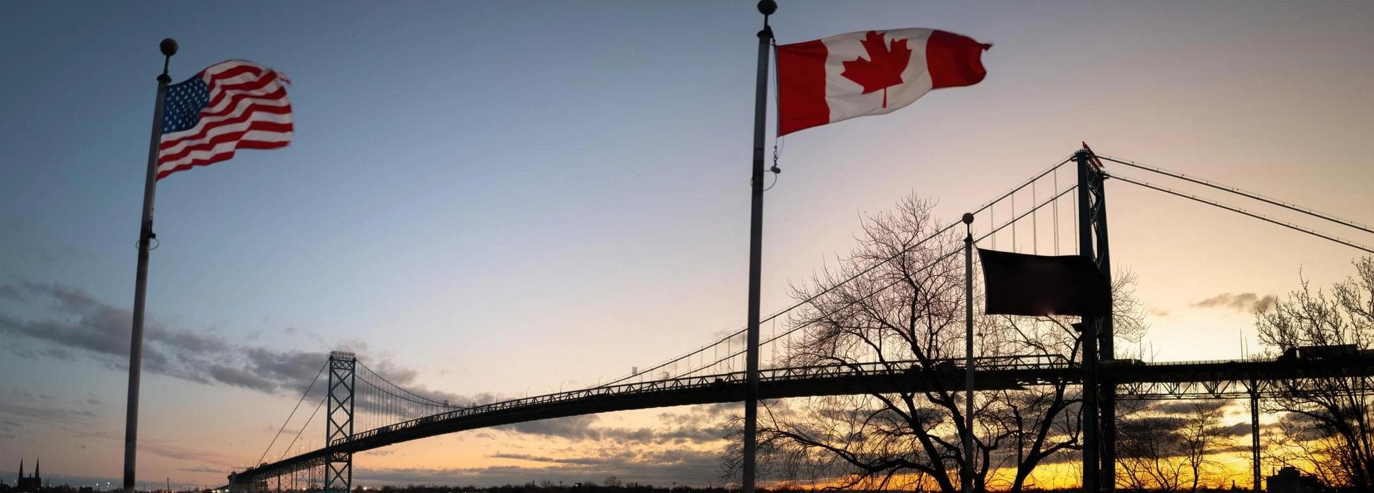 Ambassador Bridge - Canadian & American Flags